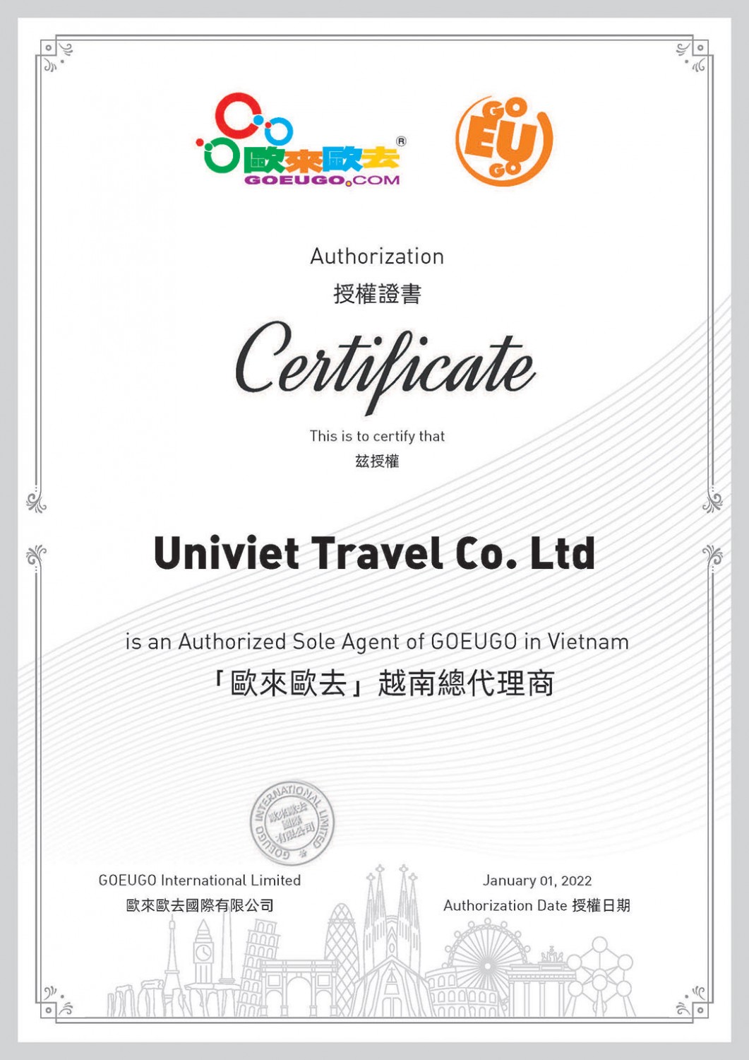 GSA certificate Univiet 1080 RGB
