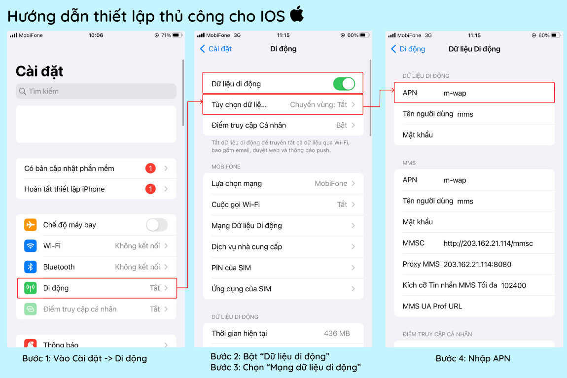 hướng dẫn thiết lập thủ công cho ios